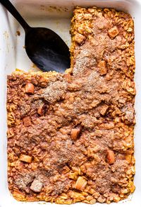 Pumpkin Apple Baked Oatmeal combines two of fall's best flavors! Topped with a sweet cinnamon sugar topping that gets crisp as it bakes. Perfect for brunch!