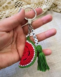 This little crochet models will be a beatiful accessory for your. Personalized gift. ✂️ Handcrafted with Love: Every keychain is hand-crocheted by me in the UK. ✨ Unique Gift: All my keychains are handmade by me, which means each one is a little bit different! This gives that adorable handcrafted charm and personality that you can't get outside of homemade gifts. The watermelon keychain- the perfect size to fit most books. Please note: These crochet keychain are not toys and are not suitable for children under the age of 3. They are a choking hazard as they have small parts. Thank you for supporting our small business and choosing an eco-friendly, handmade crochet keychain! instagram @askasyadesign