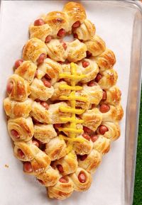 Pigskin In A Blanket Football | Great football themed snack for a football party, the Super Bowl, tailgating or a football team party.