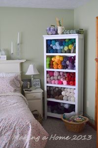 Cute way to display a small part of your yarn stash and it doubles as room decor.