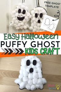 Oct 8, 2020 - This puffy ghost craft is easy to make with just a few materials. These adorable cotton ball ghosts are the perfect non-spooky Halloween craft for preschoolers.