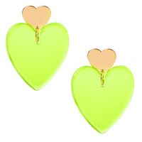 Gold 2" Neon Double Heart Drop Earrings, Yellow | Claire's • 80's fashion is bright, bold & back in style! These neon yellow plastic hearts hang from gold-tone heart studs for a totally fierce look.