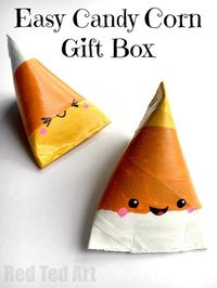 Candy Corn Gift Box DIY - super duper cute TP Roll Treat Boxes for Halloween. Aren't these adorable? Quick and easy to make too!! Happy Trick or Treating!