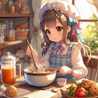 Anime girl is making cake and cookies by herself.. The kitchen is so beautiful and mind fresh #cooking #animeicons #girlboss #cake #cool