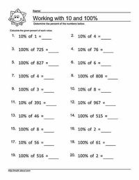 Free percentage worksheets.: Percentage Worksheet 1 of 8