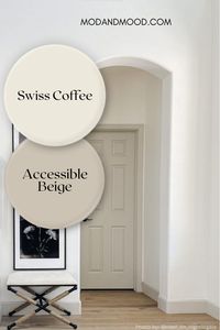 If there is one trend that has me in a hold, it’s Accessible Beige trim with beautiful white walls. I think it looks expensive, classy, and interesting. Here we will see exactly this look, with a variety of different white wall colors: Accesible Beige Trim and Sherwin Williams Pure White Walls Behr Swiss Coffee with Accessible Beige Trim Accessible Beige Trim with SW Alabaster Walls