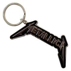 a metal keychain with the word metallic on it's front and back side