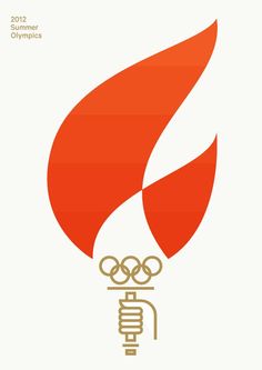 the olympic logo is shown in red and gold on a white background with an orange flame coming out of it