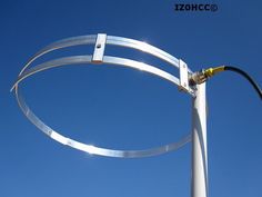 a large metal object on top of a pole under a blue sky with no clouds