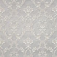 an image of a wallpaper with white flowers and leaves on grey background in the style of damask