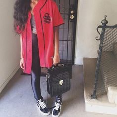 jacket baseball top jersey red jersey red jacket baseball jersey oversized shirt dress Oversized Baseball Jersey Outfit, Oversized Jersey Outfit, Oversized Baseball Jersey, Baseball Jersey Outfit Women, Jersey Outfit Women, Oversized Jersey, Baseball Tops, Baseball Shoes