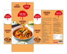 an image of a brochure with chicken curry in the middle and other food on the side