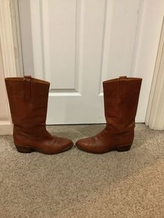 This nice pair of Vintage 70s Frye Black label chestnut leather originally mens Western Rancher Cowboy work wood st med heel pull on boots comes to you in a marked size inside boots of 10. But pls only go by the measurements- every designer sizes differently- the circumference around the top of the boot is 16 inches- very size used vintage cond. 3.75 width across ball of foot on heel+ Stacked Heel Boots, Mens Western, Chestnut Leather, Perfect Pant, Frye Boots, Pull On Boots, Heel Boots, Black Label, Stacked Heel