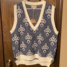 Listicle Blue, Cream, And Brown Sweater Vest, Large. V-Neck. New. Super Cute!! Brown Sweater Vest, Reversible Sweater, Chenille Sweater, Ribbed Knit Sweater, Brown Sweater, Green Sweater, Hooded Sweater, Oversized Sweater, Blue Cream