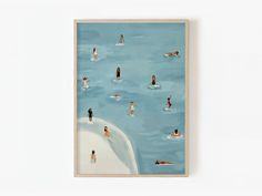 a painting of people swimming in the ocean