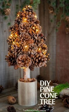 a pine cone tree with lights on it