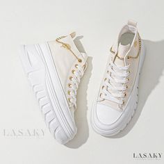 Lasaky - High Top Canvas Elevator Shoes with Thick Platform Soles Elevator Shoes, Rose Embroidery, Eyewear Fashion, Platform Shoes, Top Shoes, Beige Color, Canvas Shoes, High Top, Heeled Boots