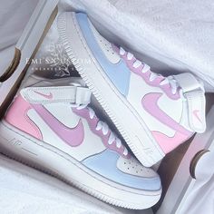 ♡ 100% authentic, hand-painted custom air force 1 lows with crackproof, waterproof coating ♡ New with original box ♡ Coquette baby pink, lavender purple, and periwinkle blue blocking         ☆ Color customization available ♡ Size may be converted to youth/mens if applicable (Message me if you need a size not listed) ♡ Made to order; allow 1-2 weeks for processing! ♡ All final sale, no returns or exchanges Nike Air Force Mid Custom, Shoe Painting Ideas Air Force, Custom Nike Air Force 1 Mid, Sporty Purple Mid-top Custom Sneakers, Cute Pink High-top Custom Sneakers, Modern Pink High-top Custom Sneakers, Purple Mid-top Custom Sneakers, Customized Nikes, Pastel High-top Custom Sneakers For Streetwear