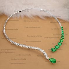 Zambian Emerald Necklace / Open Cuff Necklace in 18k White Gold / 18k Gold Wedding Necklace / Pear Diamond Necklace / Collar Choker Necklace - Etsy Pear Diamond Necklace, Gold Wedding Necklace, Cuff Necklace, Gold Necklace Wedding, Collar Choker, Necklace Collar, Zambian Emerald, Emerald Necklace, Choker Collar