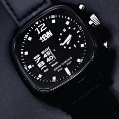 The Gauge | Black - EVN Watches Mens Watches Black, Black Case, Breitling Watch, Classic Elegance, Samsung Gear Watch, Leather Band, Timeless Style, Drums, Timeless Fashion