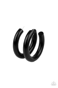 Painted in a shiny black finish, a thick wooden frame dramatically curls into an oversized hoop for a colorfully retro look. Earring attaches to a standard post fitting. Hoop measures approximately 2 1/2" in diameter.

 Sold as one pair of hoop earrings. Live Text, Wood Hoop Earrings, Black Hoops Earrings, Wooden Bangle, 500 Miles, Pink Jewels, Bangles Making, Wooden Hoop, Paparazzi Accessories