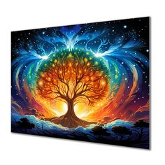 a painting of a tree in the middle of a night sky with stars and swirls