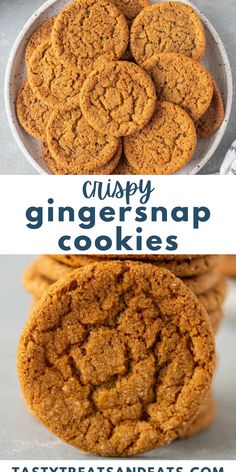 ginger snap cookies stacked on top of each other with the words happy ginger snap cookies above them