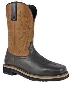 HOSS Boot Company Men's Landon Western Inspired Work Wellington Boots Brown Western Style Slip-resistant Work Boots, Sturdy Round Toe Work Boots For Outdoor, Durable Western Work Boots With Snip Toe, Western Work Boots With Snip Toe And Impact Resistance, Western Snip Toe Work Boots With Impact Resistance, Western Style Work Boots With Snip Toe, Sturdy Moc Toe Boots For Safety, Sturdy Moc Toe Safety Boots, Western Style Impact Resistant Work Boots For Outdoor