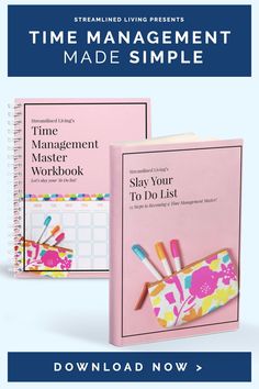 two books with the title'time management made simple'and an image of pencils in