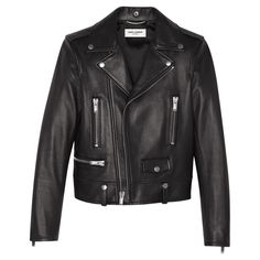 Saint Laurent Mens Classic Black Leather Motorcycle Biker Jacket Size 50 A staple in any man’s wardrobe, Saint Laurent's leather jacket puts a luxurious twist on the classic. Italian made, it takes design cues from biker styles with its lambskin leather construction that's sure to add a distinctive edge to any look. Featuring asymmetrical zip closure, two interior pockets, and a waistband with belt loops. Lined with Cupro cotton, it pairs well with a tee and your favorite skinny jeans for a rock Luxury Fitted Masculine Leather Jacket, Ring Bearer Leather Jacket, Ysl Jacket Women, Ysl Jackets, Black Motorcycle Jacket, Lambskin Leather Jacket, Black Motorcycle, Leather Motorcycle Jacket, Fashion Mode