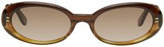 Handcrafted oval tortoiseshell cellulose acetate-frame sunglasses in brown. · CE- and UKCA-certified · Gradient brown lenses · 100% UVA/UVB protection, Category 2 · Integrated nose pads · Logo hardware at temples · Exposed core wires · Includes leather pouch · Size: 53.19 135 Supplier color: Brown gradient Brown Acetate Sunglasses With Uva Protection, Classic Brown Oval Sunglasses, Classic Brown Acetate Cat Eye Sunglasses, Classic Brown Cat Eye Sunglasses In Acetate, Brown Acetate Cat Eye Sunglasses With Polarized Lenses, Elegant Brown Oval Sunglasses, Gradient Brown, Vintage Eyeglasses, Cellulose Acetate