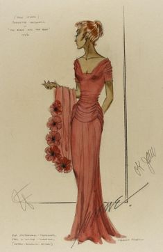 a drawing of a woman in a red dress