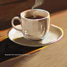 a painting of a coffee cup on a saucer