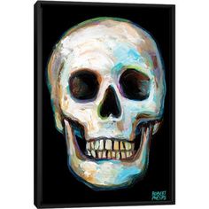 a painting of a skull on a black background