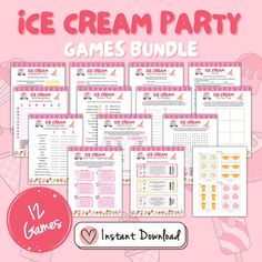 ice cream party games bundle with instructions