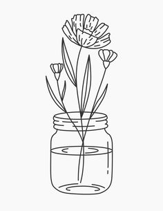 a jar filled with water and flowers