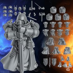 an image of a set of warhammers and armor with lightning in the background