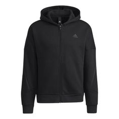 adidas Athleisure Casual Sports Breathable hooded Zipper Jacket Black GT6355 (Men's) Technical Hooded Activewear For Streetwear, Adidas Moisture-wicking Track Jacket, Adidas Athleisure Hoodie With Ribbed Cuffs, Adidas Moisture-wicking Sportswear Track Jacket, Casual Hooded Activewear With Adidas Logo, Adidas Athleisure Track Jacket For Sports, Adidas Activewear For Streetwear, Adidas Logo Hoodie For Sports In Fall, Adidas Long Sleeve Activewear For Fall