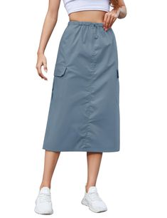 PRICES MAY VARY. Great material: Made of premium 100% cotton fabric, This Midi Long Cargo Skirt for women is soft, breathable, lightweight, and incredibly comfortable. Features: This Y2k Midi Cargo Skirt for Women features a high waist, front waist drawstring, classic 2 side pockets, It's designed for outdoor activities such as street, shopping, and parties. Versatile occasions: Perfect for casual wear, going out, school, street fashion, dating, travel, holiday, and summer trips, these jean skir Cheap High Rise Cotton Cargo Skirt, Casual Denim Blue Cargo Skirt, High Rise Cotton Cargo Skirt In Medium Wash, Cargo Midi Skirt Outfit, Spring Medium Wash Cotton Cargo Skirt, Casual Blue Cotton Cargo Skirt, Long Skirt Fall, Midi Skirt Y2k, Plus Size Long Skirts