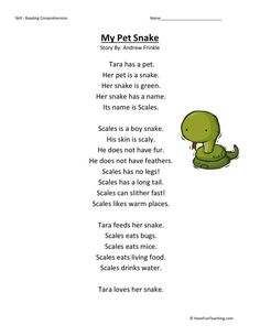 an animal poem with the words'my pet snake '