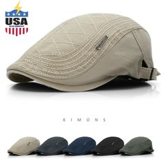 Untitled Document kimons Washed Cotton Gatsby Cap Mens Ivy Hat Golf Driving Summer Flat Cabbie Newsboy BRAND NEW!     Our Washed Cotton Canvas Ivy Cap is great summer hat for anyone that will get classic look on you. This cotton canvas ivy hat features stiff and cool material. Bill of the hat is attached on the front crown for more of stylish look. This simple stylish canvas ivy cap will give you complete look on your outfit. Description 100% Cotton Adjuatble Straps on both sides Easy to carry a Classic Flat Bill Baseball Cap For Summer, Summer Flat Cap For Outdoor, Summer Outdoor Flat Cap, Cheap Khaki Flat Cap, Cheap Green Flat Cap, Outfit Description, Military Style Cotton Flat Cap, Military Style Flat Cap For Outdoor, Duckbill Cap