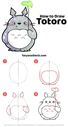 how to draw an animal from the cartoon totoro step by step drawing instructions