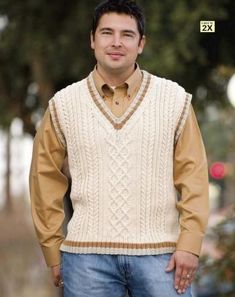 Sleeveless Vest Pattern, Cable Sweater Pattern, Vest Pattern Free, Crochet Men, Cable Knit Vest, Mens Fashion Sweaters, Creative Knitting, Sweater Vest Mens