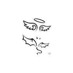 a black and white drawing of an angel's face with wings flying above it