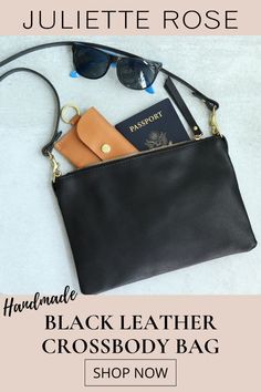 This small leather crossbody bag will be the perfect purse for your next vacation! It fits your travel essentials like your phone, wallet, sunglasses, passport, and makeup, and you can wear it as a crossbody bag to go hands free, as a shoulder bag, or you can even remove the leather strap and use it as an evening clutch for going out to dinner! It's designed to be super versatile so that you can pack less, but have everything you need when you travel, and it's perfect for a day of sightseeing! Chic Soft Leather Travel Clutch, Travel Crossbody Clutch With Adjustable Strap, Versatile Leather Clutch For Travel, Classic Soft Leather Clutch For Travel, Black Soft Leather Clutch For Everyday Use, Black Leather Minimalist Clutch, Minimalist Black Leather Clutch, Chic Travel Clutch With Smooth Grain, Classic Travel Clutch With Adjustable Strap