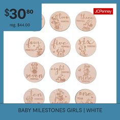 baby milestones girls / white $ 30 00 for one set of 8 or more