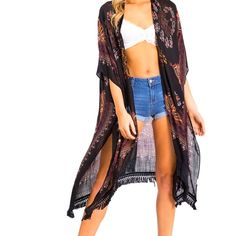 Just In And Just Perfect! A Osfm Boho Style Caftan. Black With Shades Of Red And Grey This Piece Is Super Versatile And Can Be Worn So Many Different Ways. From The Beach To The Office Or With Your Favorite Leggings To Brunch. Black Spring Festival Cover-up, Casual Black Open Front Cover-up, Black Fall Vacation Cover-up, Black Open Front Cover-up For Vacation, Black One-size Cover-up For Festival, One Size Black Cover-up For Summer, Black One-size Summer Cover-up, One Size Black Cover-up For Festival, Black One-size Festival Cover-up