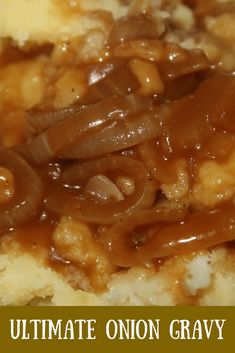 the ultimate onion gravy is on top of bread