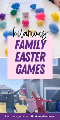 some people are playing games on the floor with text overlay that reads hilarious family easter games