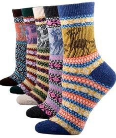 PRICES MAY VARY. Package: 5Pairs in one bag EXCELLENT GIFT CHOICE : Everybody needs more socks. YZKKE winter wool cotton socks make the perfect present for hikers, outdoor walkers, perfect for christmas or daily wear. Beautiful design for the coming Christmas festival.you also could choose for your girlfriend, dauther, wife, as birthdays, Christmas gift. or as women socks gift. SIZE & CARE : 5 pack Womens wool socks come is a standard US SIZE that fit shoe sizes from US 5 - 9, so everyone can en Womens Wool Socks, Knit Wool Socks, Knitting Wool, Winter Socks, Thick Socks, Warm Socks, Vintage Soft, Vintage Winter, Wool Socks